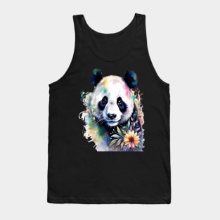 Fantasy, Watercolor, Panda Bear With Flowers and Butterflies Tank Top